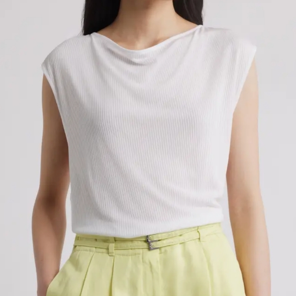 Boss ribbed cowl neck tank XL white new